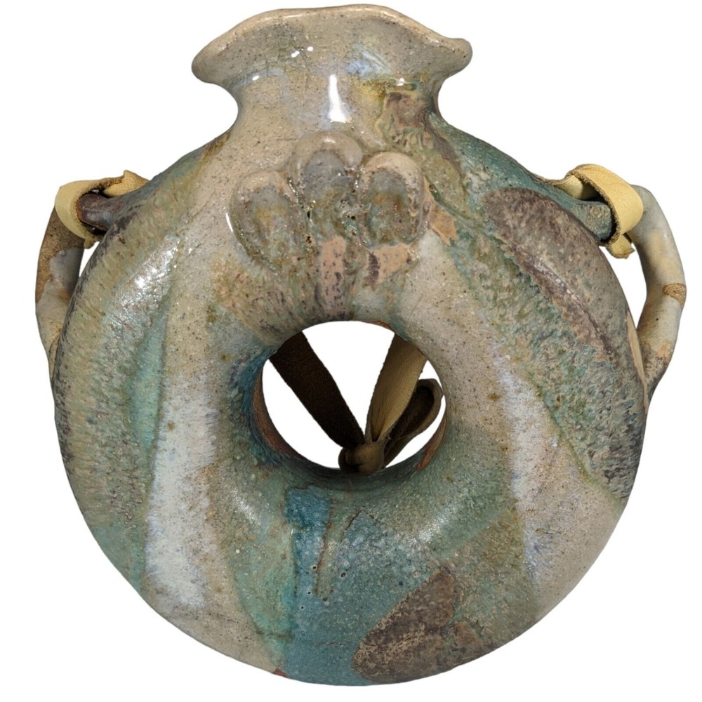 Vintage Drip Glaze Ceramic Hanging Water Jug Donut Jug Bottle Canteen